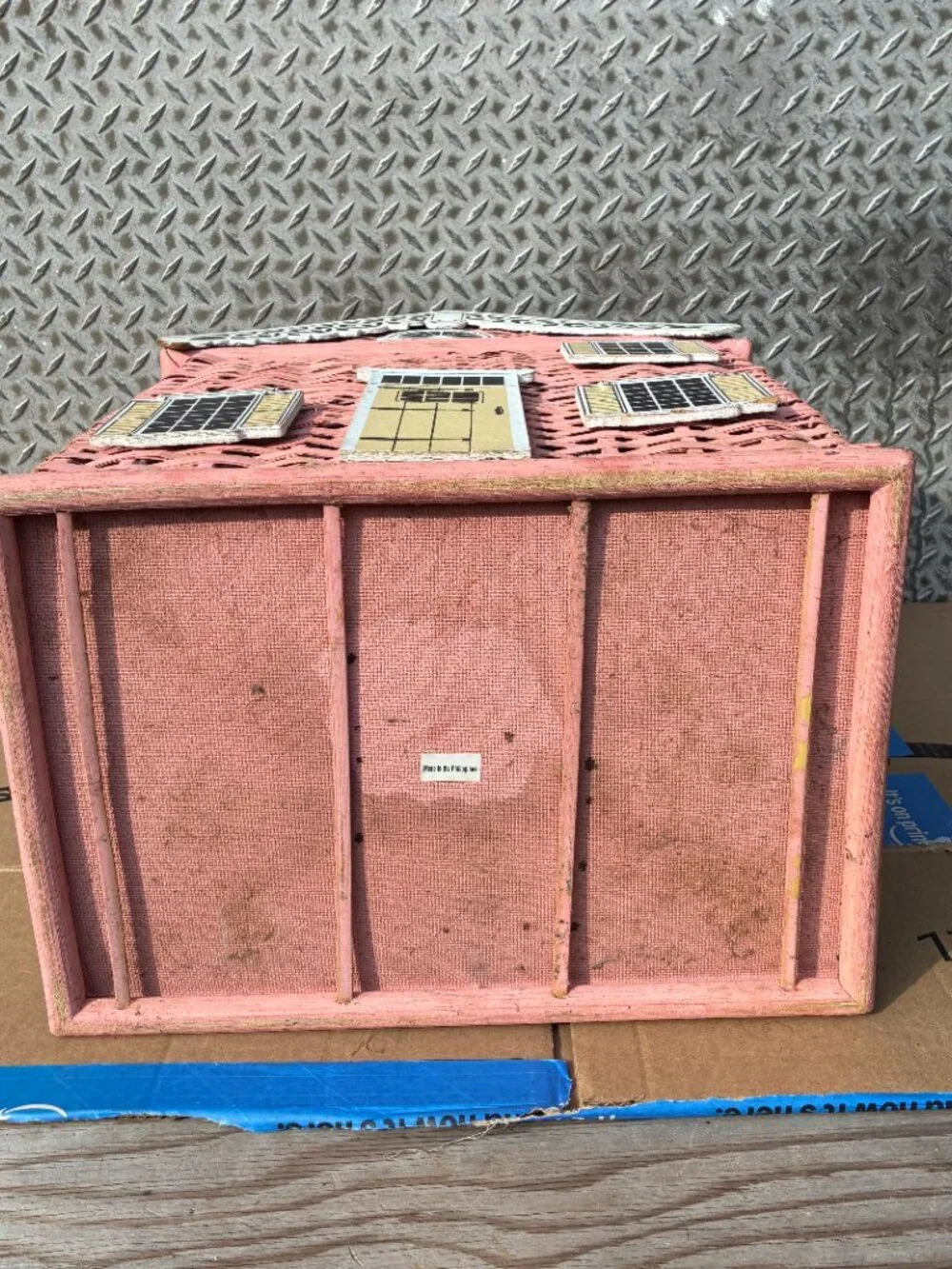 Vintage Pink Wicker House Hamper Basket Toy Storage Dollhouse Madeline Style